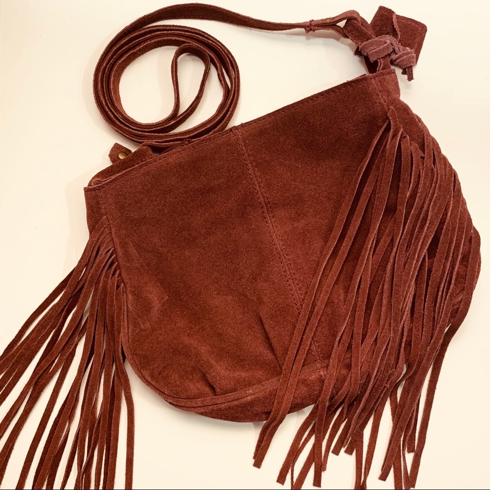 Genuine Suede Burgundy Fringe Purse
